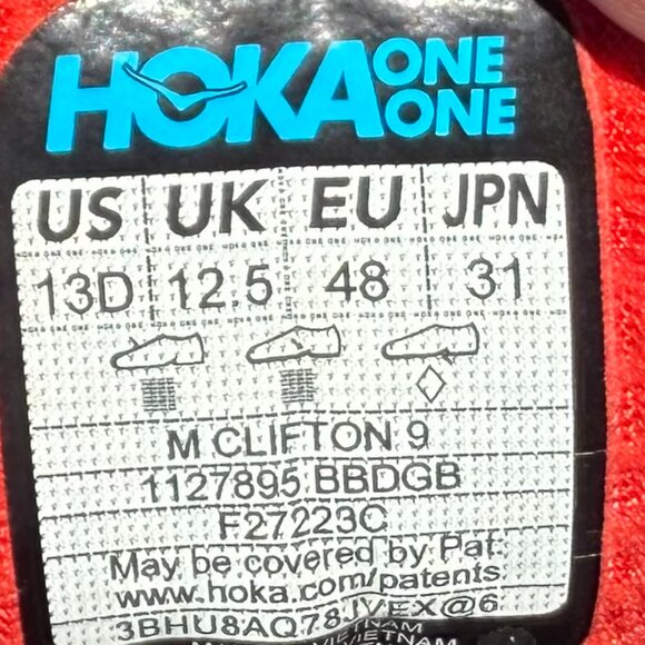 Hoka One One Clifton 9 1127895 BBDGB Blue Running Shoes Sneakers Men's Sz 13 D - Picture 7 of 7